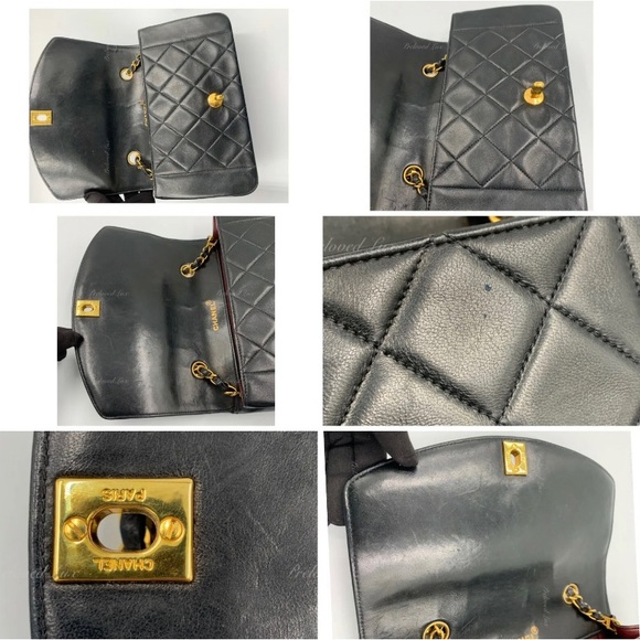 Authentic CHANEL Black Lambskin Small Diana Flap Bag Gold Hardware - Picture 8 of 12